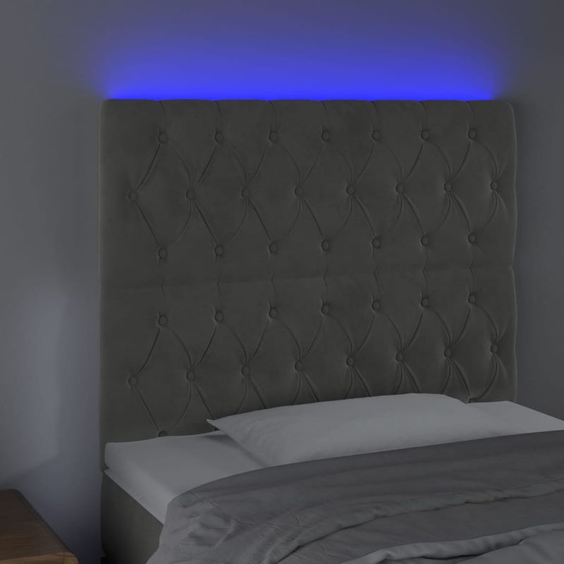 Casa si Gradina - Mobilier - Paturi si accesorii - Accesorii paturi - Tablie de pat cu LED, gri deschis, 100x7x118/128 cm, catifea - Infinity.ro