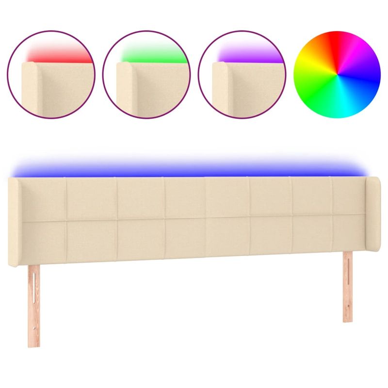 Casa si Gradina - Mobilier - Paturi si accesorii - Accesorii paturi - Tablie de pat cu LED, crem, 163x16x78/88 cm, textil - Infinity.ro