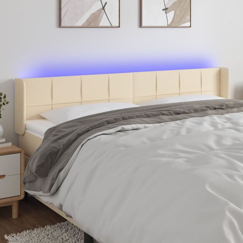 Casa si Gradina - Mobilier - Paturi si accesorii - Accesorii paturi - Tablie de pat cu LED, crem, 163x16x78/88 cm, textil - Infinity.ro