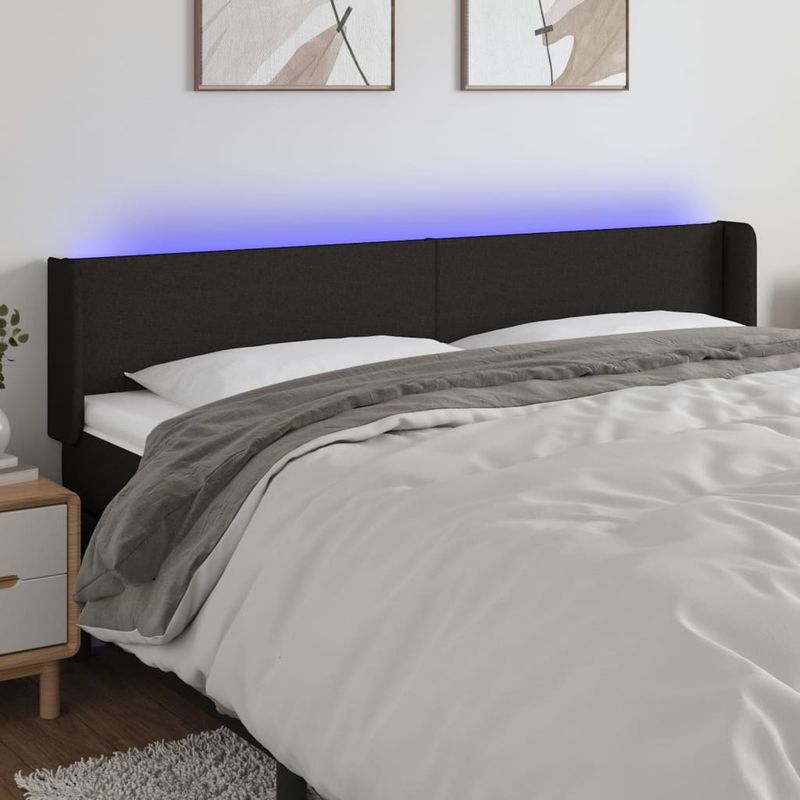 Casa si Gradina - Mobilier - Paturi si accesorii - Accesorii paturi - Tablie de pat cu LED, negru, 183x16x78/88 cm, textil - Infinity.ro
