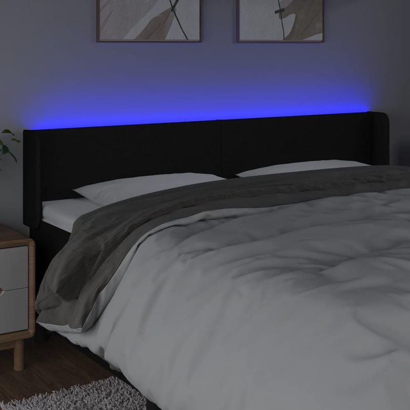 Casa si Gradina - Mobilier - Paturi si accesorii - Accesorii paturi - Tablie de pat cu LED, negru, 183x16x78/88 cm, textil - Infinity.ro