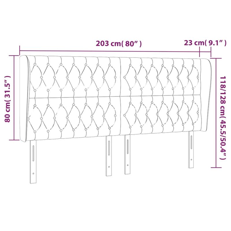 Casa si Gradina - Mobilier - Paturi si accesorii - Accesorii paturi - Tablie de pat cu aripioare gri inchis 203x23x118/128 cm catifea - Infinity.ro