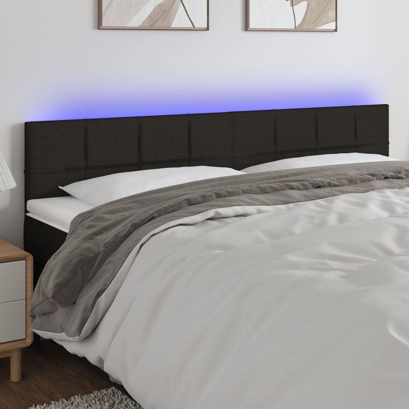 Casa si Gradina - Mobilier - Paturi si accesorii - Accesorii paturi - Tablie de pat cu LED, negru, 180x5x78/88 cm, textil - Infinity.ro