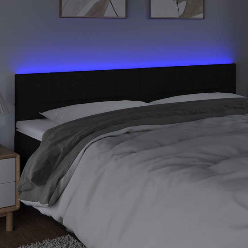 Casa si Gradina - Mobilier - Paturi si accesorii - Accesorii paturi - Tablie de pat cu LED, negru, 180x5x78/88 cm, textil - Infinity.ro
