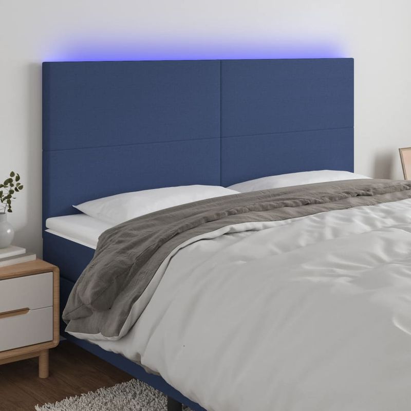 Casa si Gradina - Mobilier - Paturi si accesorii - Accesorii paturi - Tablie de pat cu LED, albastru, 180x5x118/128 cm, textil - Infinity.ro