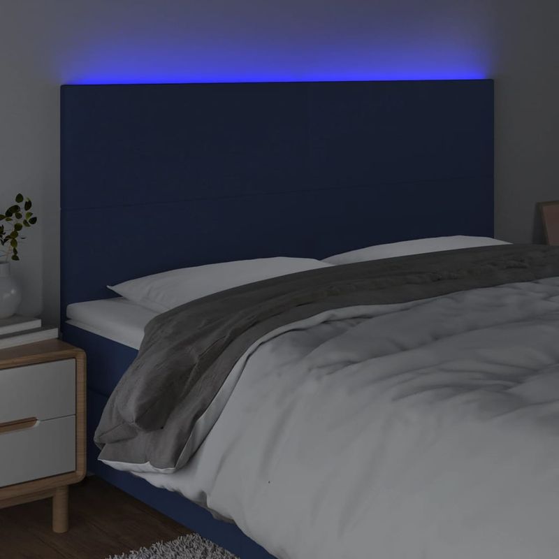 Casa si Gradina - Mobilier - Paturi si accesorii - Accesorii paturi - Tablie de pat cu LED, albastru, 180x5x118/128 cm, textil - Infinity.ro