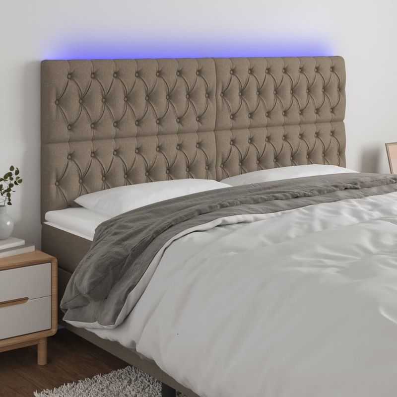 Casa si Gradina - Mobilier - Paturi si accesorii - Accesorii paturi - Tablie de pat cu LED, gri taupe, 200x7x118/128 cm, textil - Infinity.ro