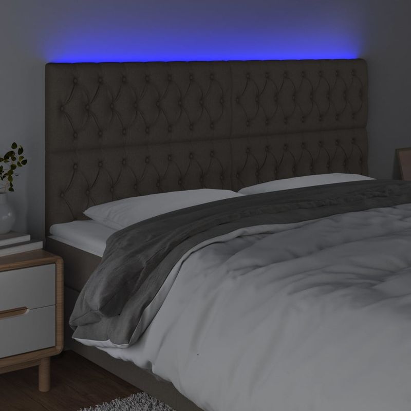 Casa si Gradina - Mobilier - Paturi si accesorii - Accesorii paturi - Tablie de pat cu LED, gri taupe, 200x7x118/128 cm, textil - Infinity.ro