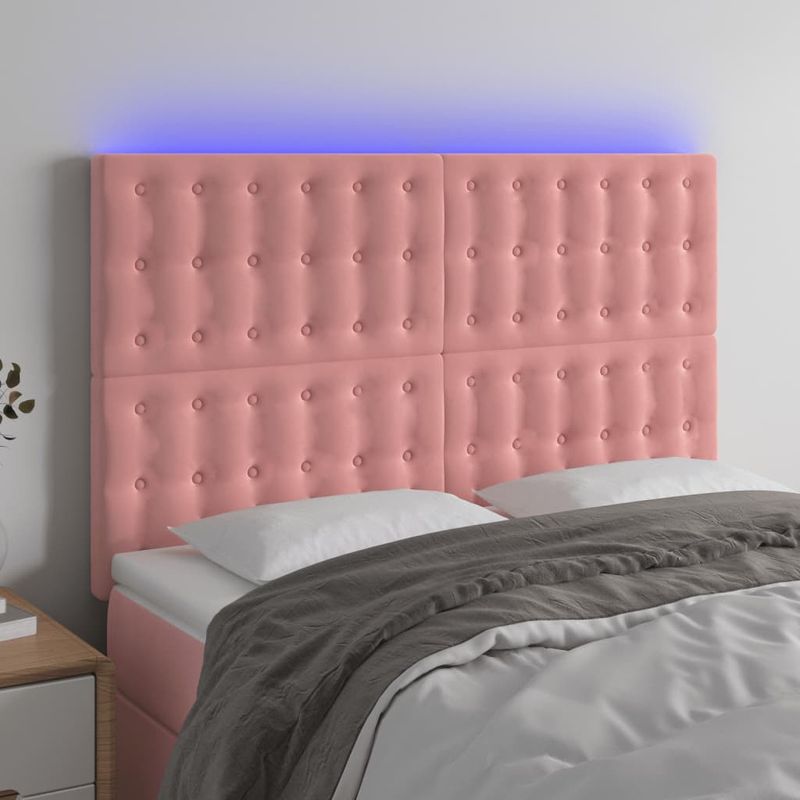 Casa si Gradina - Mobilier - Paturi si accesorii - Accesorii paturi - Tablie de pat cu LED, roz, 144x5x118/128 cm, catifea - Infinity.ro