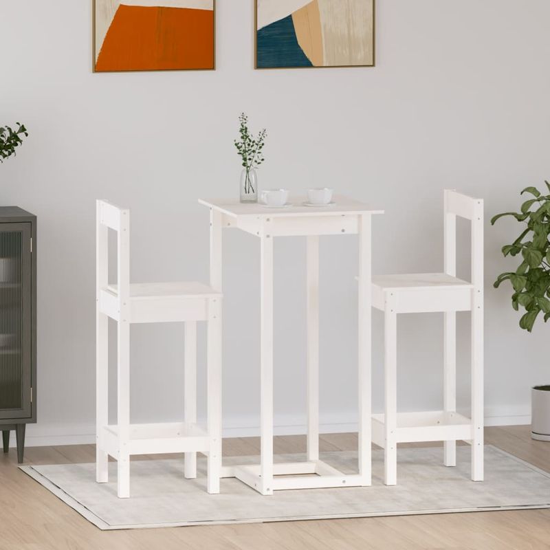 Casa si Gradina - Mobilier - Seturi de mobilier - Seturi bucatarie - Set mobilier de bar, 3 piese, alb, lemn masiv de pin - Infinity.ro