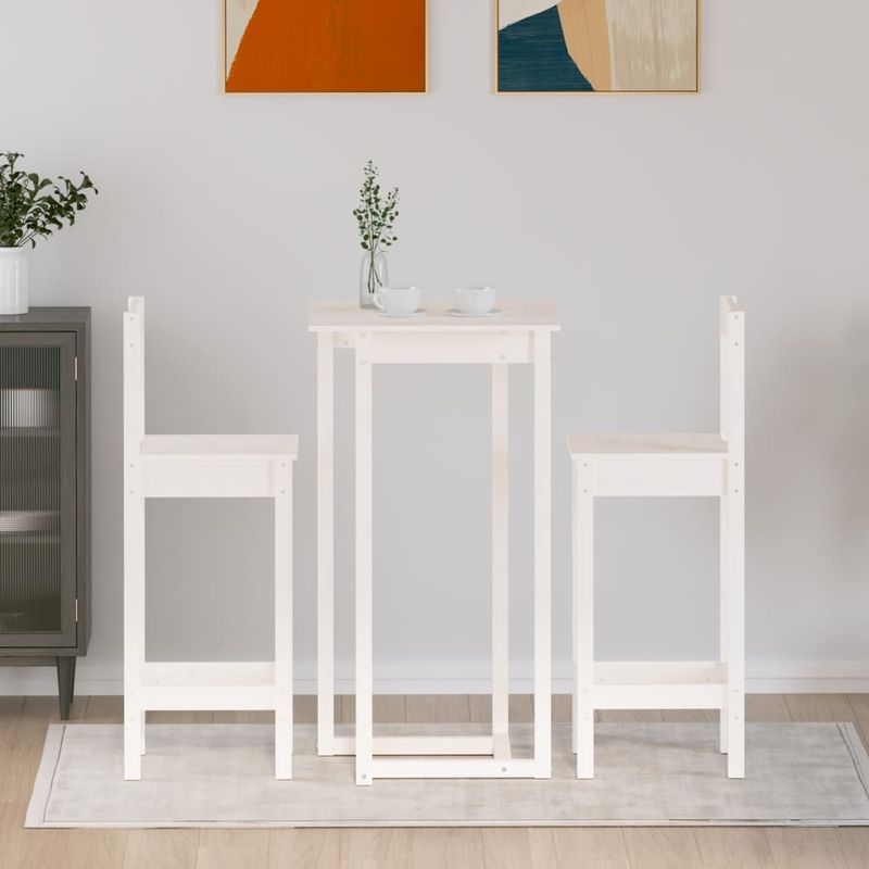 Casa si Gradina - Mobilier - Seturi de mobilier - Seturi bucatarie - Set mobilier de bar, 3 piese, alb, lemn masiv de pin - Infinity.ro