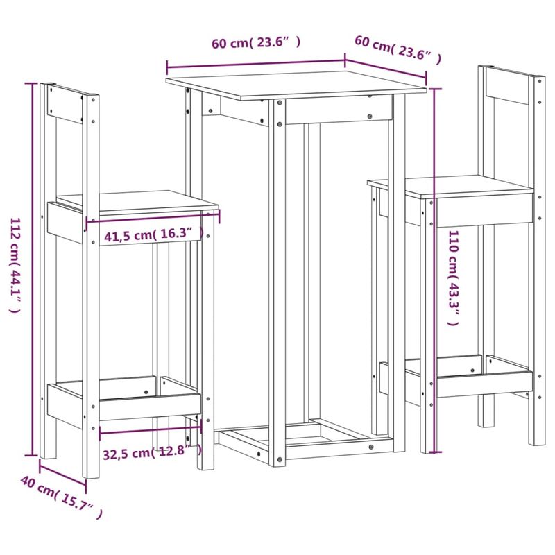 Casa si Gradina - Mobilier - Seturi de mobilier - Seturi bucatarie - Set mobilier de bar, 3 piese, alb, lemn masiv de pin - Infinity.ro