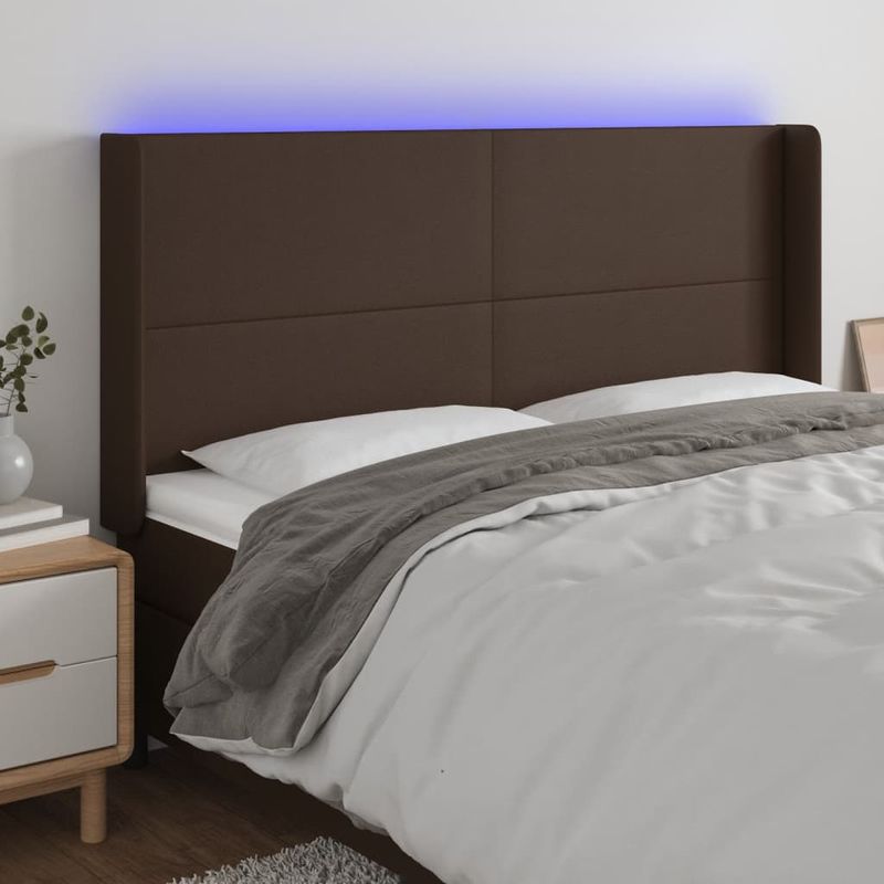 Casa si Gradina - Mobilier - Paturi si accesorii - Accesorii paturi - Tablie de pat cu LED, maro, 183x16x118/128 cm, piele ecologica - Infinity.ro