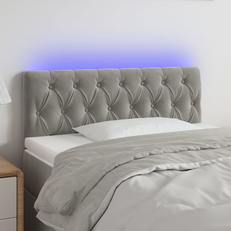 Casa si Gradina - Mobilier - Paturi si accesorii - Accesorii paturi - Tablie de pat cu LED, gri deschis, 90x7x78/88 cm, catifea - Infinity.ro