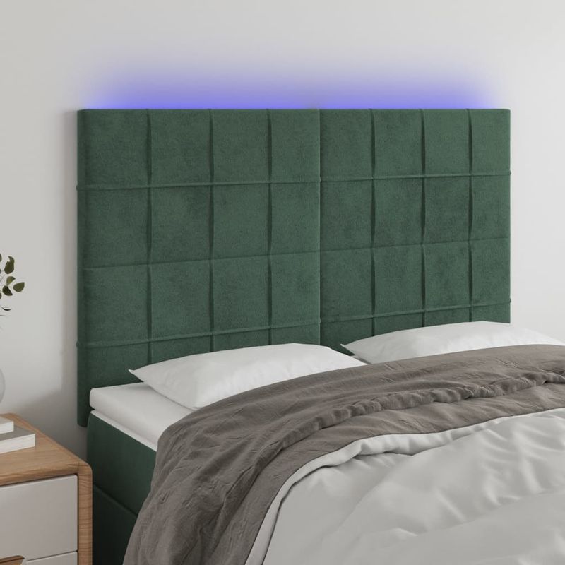 Casa si Gradina - Mobilier - Paturi si accesorii - Accesorii paturi - Tablie de pat cu LED, verde inchis, 144x5x118/128 cm, catifea - Infinity.ro