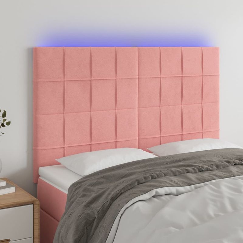 Casa si Gradina - Mobilier - Paturi si accesorii - Accesorii paturi - Tablie de pat cu LED, roz, 144x5x118/128 cm, catifea - Infinity.ro