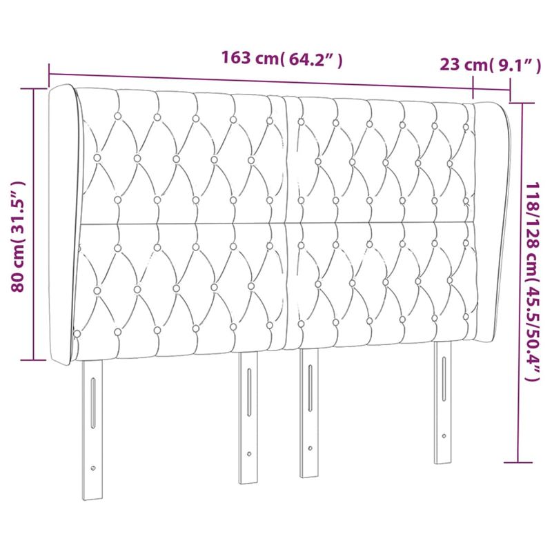 Casa si Gradina - Mobilier - Paturi si accesorii - Accesorii paturi - Tablie pat cu urechi albastru inchis 163x23x118/128 cm catifea - Infinity.ro