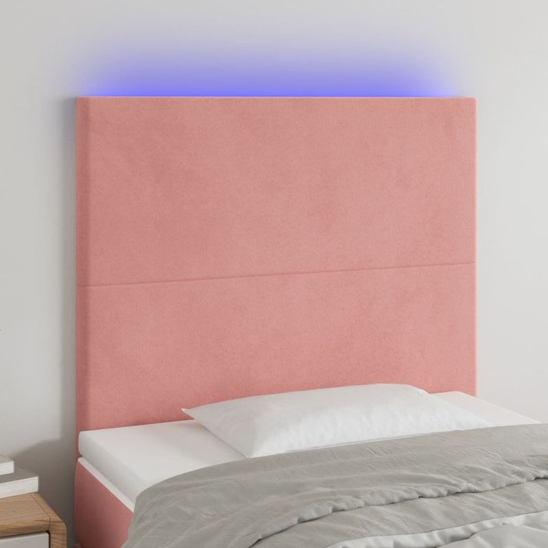 Casa si Gradina - Mobilier - Paturi si accesorii - Accesorii paturi - Tablie de pat cu LED, roz, 90x5x118/128 cm, catifea - Infinity.ro