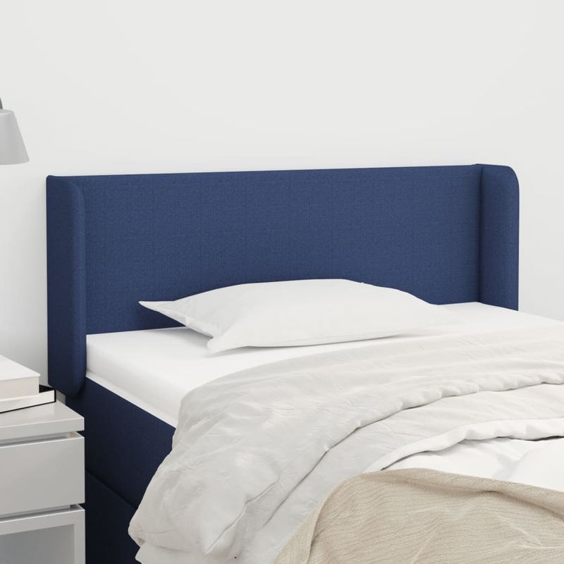 Casa si Gradina - Mobilier - Paturi si accesorii - Accesorii paturi - Tablie de pat cu aripioare albastru 83x16x78/88 cm textil - Infinity.ro