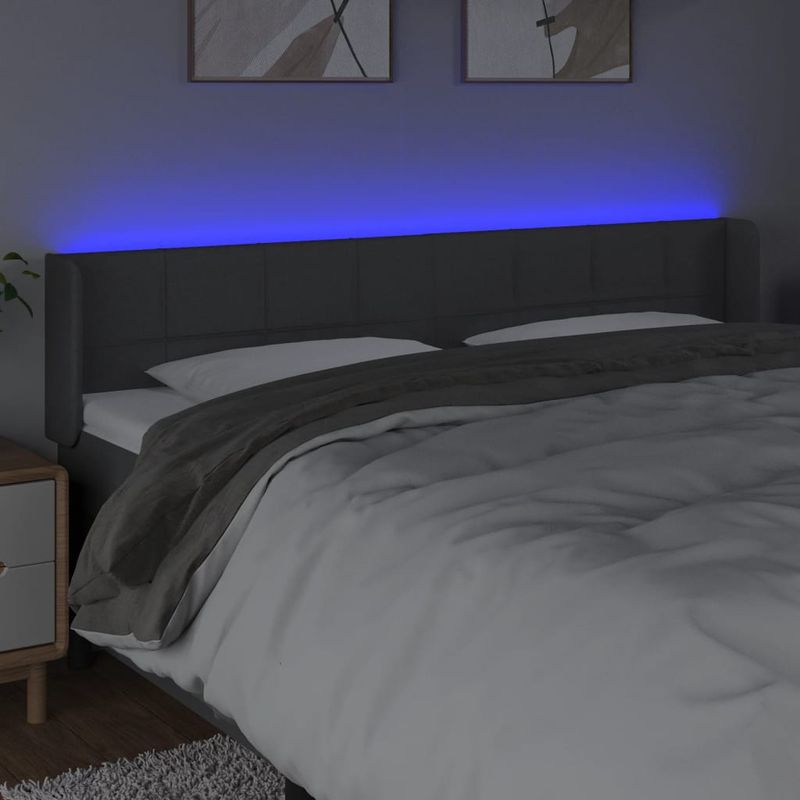 Casa si Gradina - Mobilier - Paturi si accesorii - Accesorii paturi - Tablie de pat cu LED, gri inchis, 183x16x78/88 cm, textil - Infinity.ro