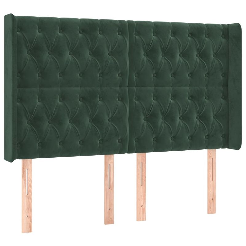 Casa si Gradina - Mobilier - Paturi si accesorii - Accesorii paturi - Tablie de pat cu LED, verde inchis, 147x16x118/128 cm, catifea - Infinity.ro