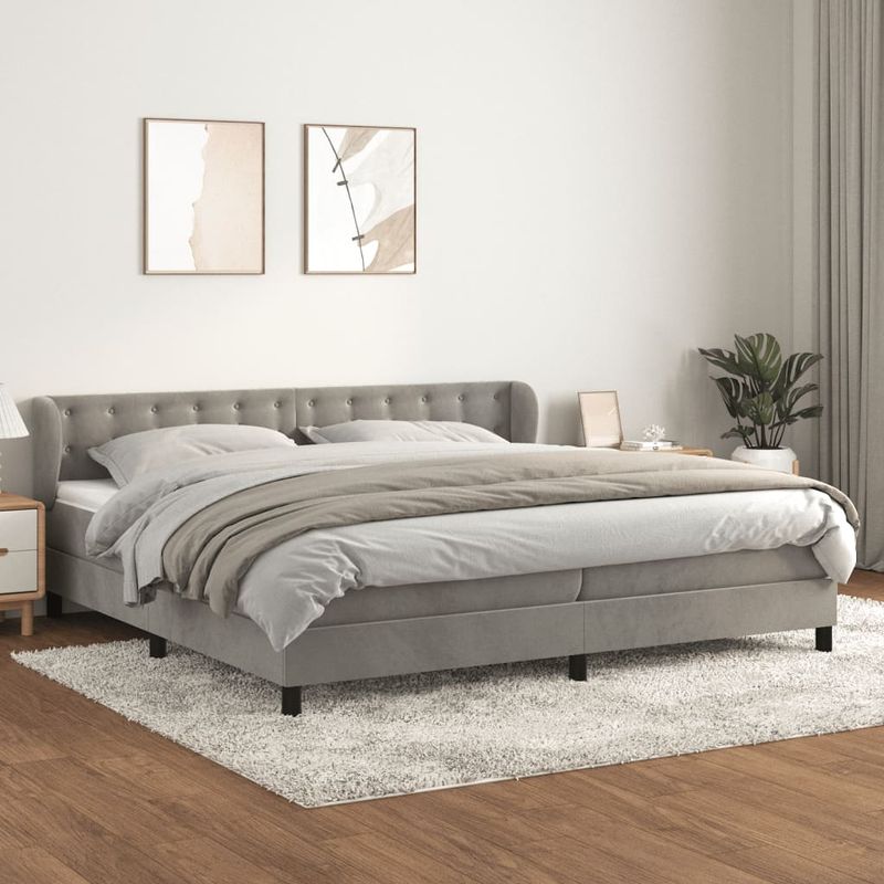 Casa si Gradina - Mobilier - Paturi si accesorii - Paturi - Pat box spring cu saltea, gri deschis, 200x200 cm, catifea - Infinity.ro