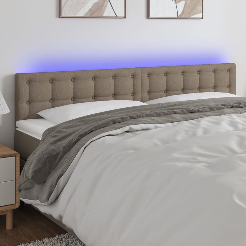 Casa si Gradina - Mobilier - Paturi si accesorii - Accesorii paturi - Tablie de pat cu LED, gri taupe, 160x5x78/88 cm, textil - Infinity.ro