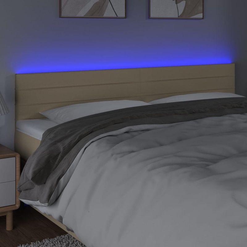 Casa si Gradina - Mobilier - Paturi si accesorii - Accesorii paturi - Tablie de pat cu LED, crem, 200x5x78/88 cm, textil - Infinity.ro