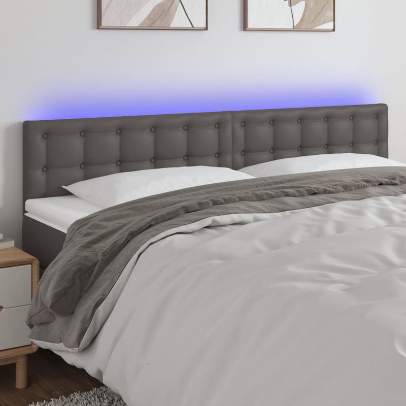 Casa si Gradina - Mobilier - Paturi si accesorii - Accesorii paturi - Tablie de pat cu LED, gri, 180x5x78/88 cm, piele ecologica - Infinity.ro