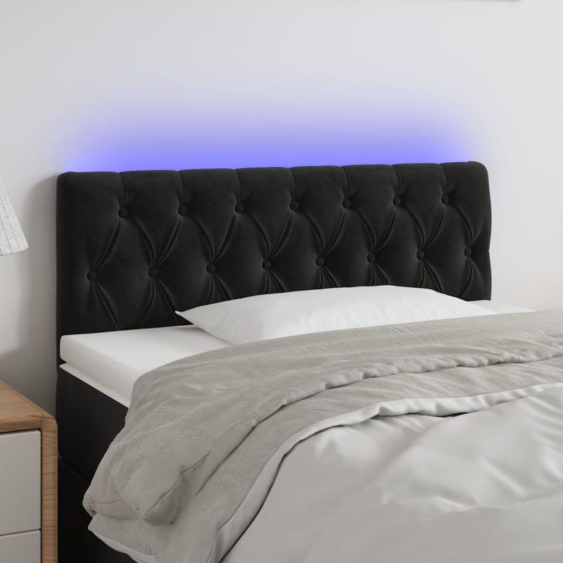Casa si Gradina - Mobilier - Paturi si accesorii - Accesorii paturi - Tablie de pat cu LED, negru, 90x7x78/88 cm, catifea - Infinity.ro