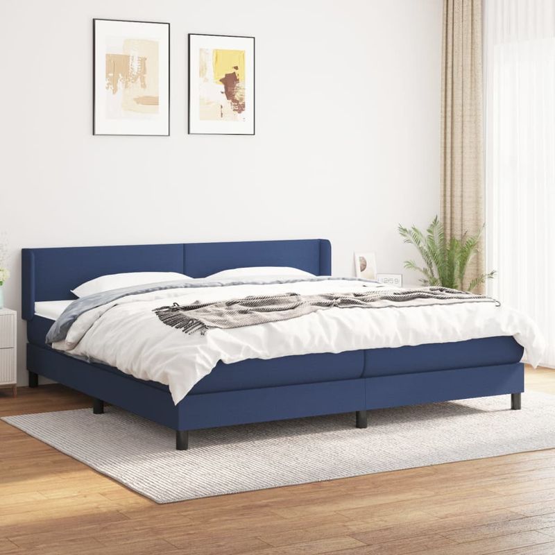 Casa si Gradina - Mobilier - Paturi si accesorii - Paturi - Pat box spring cu saltea, albastru, 200x200 cm, textil - Infinity.ro