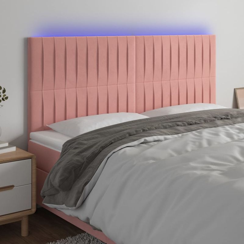 Casa si Gradina - Mobilier - Paturi si accesorii - Accesorii paturi - Tablie de pat cu LED, roz, 200x5x118/128 cm, catifea - Infinity.ro