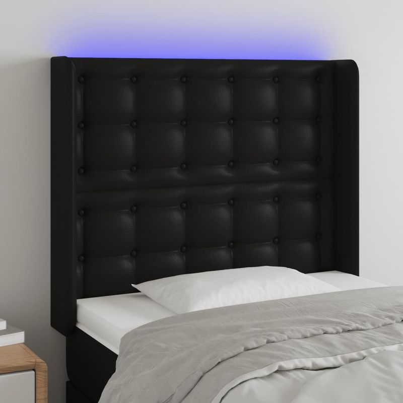 Casa si Gradina - Mobilier - Paturi si accesorii - Accesorii paturi - Tablie de pat cu LED, negru, 93x16x118/128 cm, piele ecologica - Infinity.ro