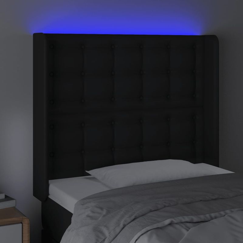 Casa si Gradina - Mobilier - Paturi si accesorii - Accesorii paturi - Tablie de pat cu LED, negru, 93x16x118/128 cm, piele ecologica - Infinity.ro