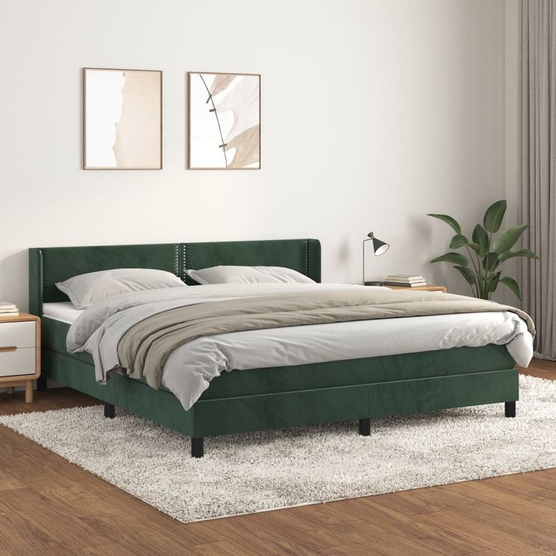 Casa si Gradina - Mobilier - Paturi si accesorii - Paturi - Pat box spring cu saltea, verde inchis, 180x200 cm, catifea - Infinity.ro