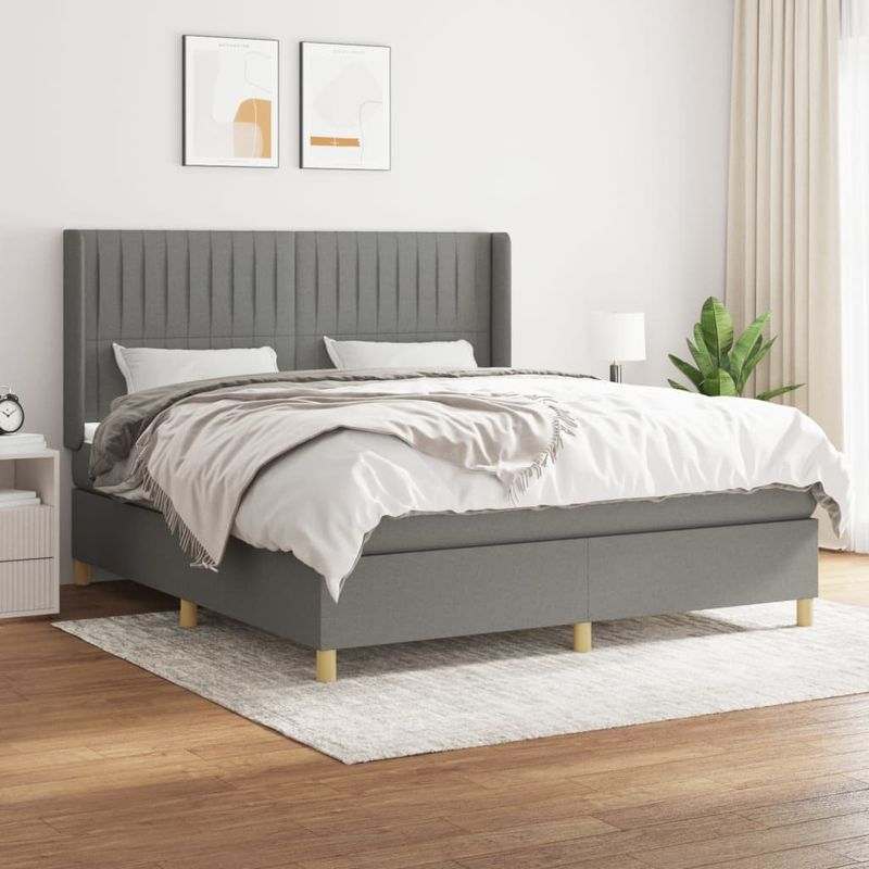 Casa si Gradina - Mobilier - Paturi si accesorii - Paturi - Pat box spring cu saltea, gri inchis, 180x200 cm, textil - Infinity.ro