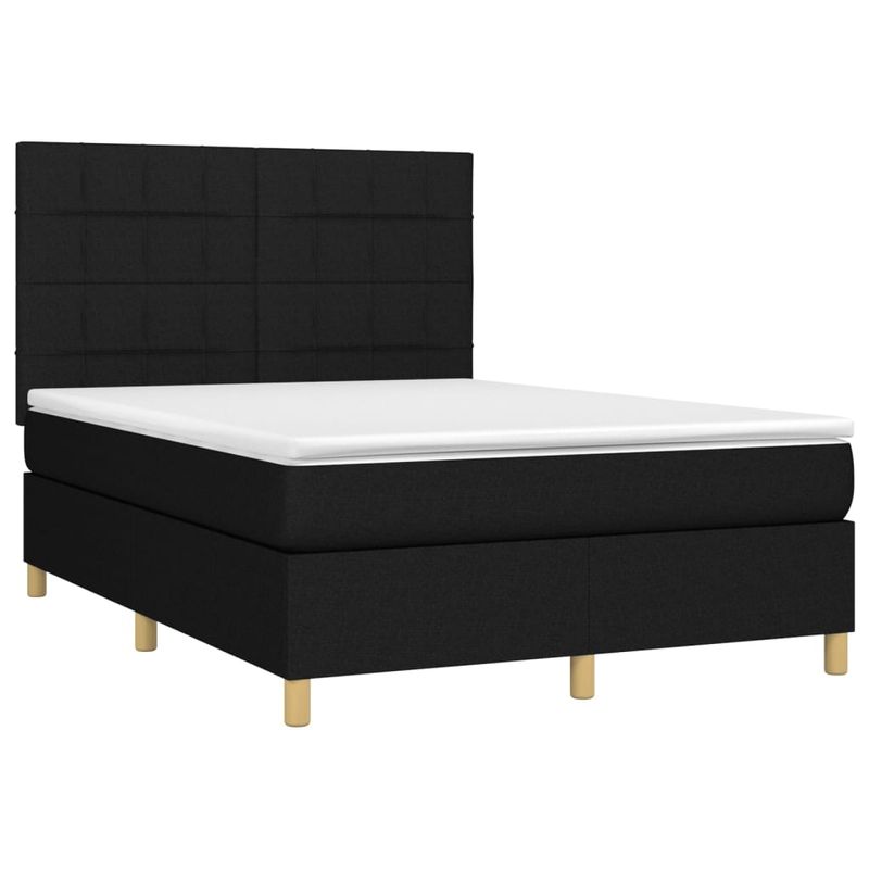 Casa si Gradina - Mobilier - Paturi si accesorii - Paturi - Pat cu arcuri, saltea si LED, negru, 140x190 cm, textil - Infinity.ro