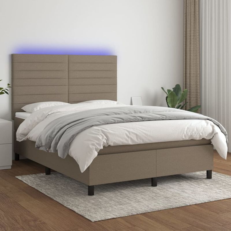 Casa si Gradina - Mobilier - Paturi si accesorii - Paturi - Pat cu arcuri, saltea si LED, gri taupe, 140x190 cm, textil - Infinity.ro