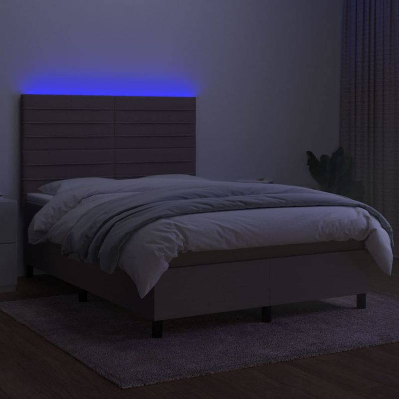 Casa si Gradina - Mobilier - Paturi si accesorii - Paturi - Pat cu arcuri, saltea si LED, gri taupe, 140x190 cm, textil - Infinity.ro
