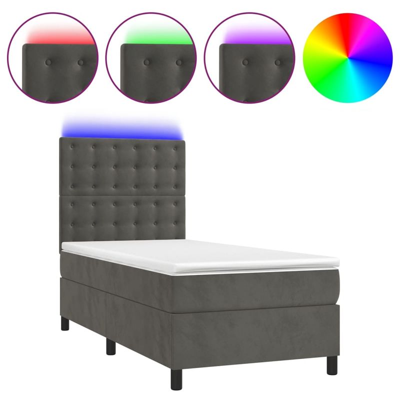 Casa si Gradina - Mobilier - Paturi si accesorii - Paturi - Pat cu arcuri, saltea si LED, gri inchis, 100x200 cm, catifea - Infinity.ro