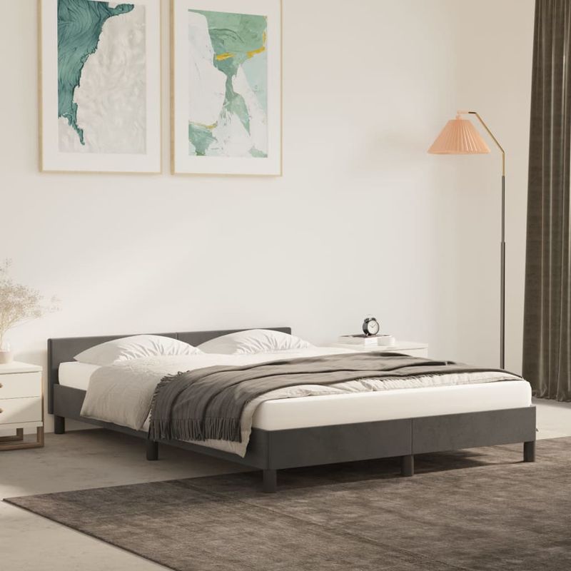 Casa si Gradina - Mobilier - Paturi si accesorii - Paturi - Cadru de pat cu tablie, gri inchis, 140x190 cm, catifea - Infinity.ro