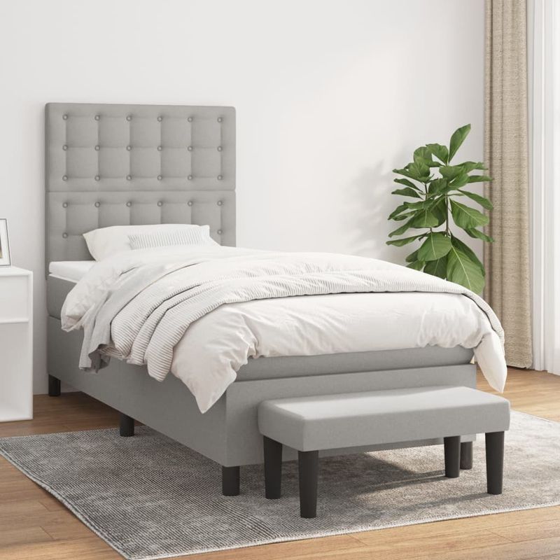 Casa si Gradina - Mobilier - Paturi si accesorii - Paturi - Pat box spring cu saltea, gri deschis, 90x200 cm, textil - Infinity.ro