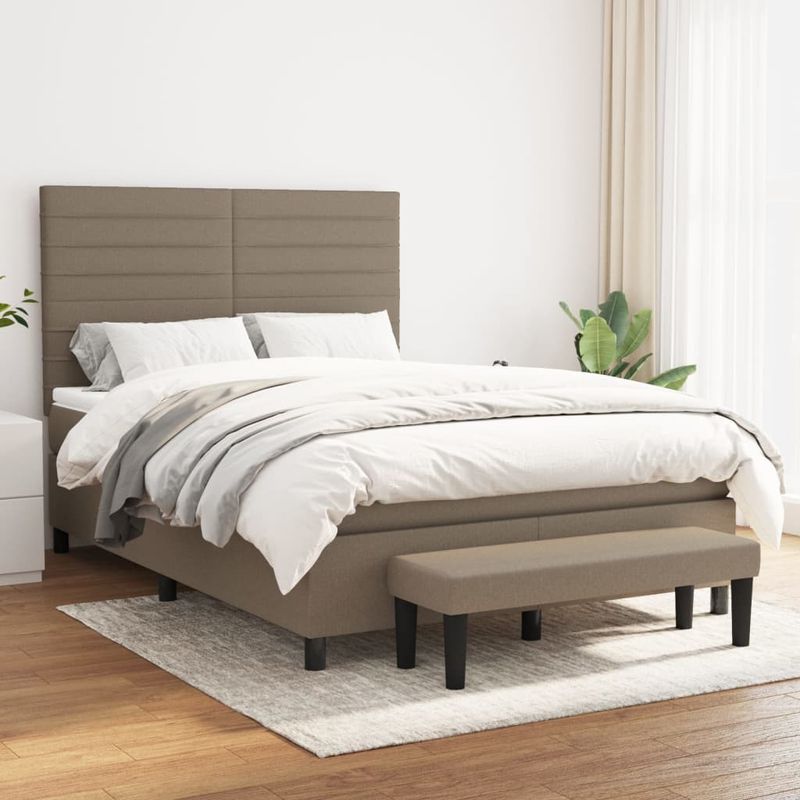 Casa si Gradina - Mobilier - Paturi si accesorii - Paturi - Pat box spring cu saltea, gri taupe, 140x200 cm, textil - Infinity.ro