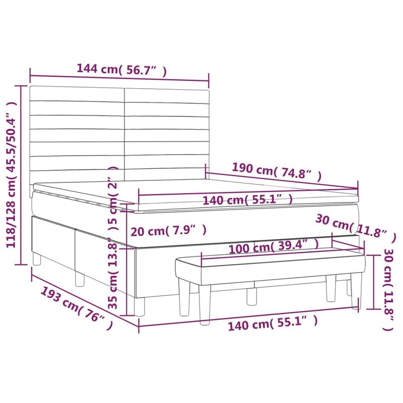 Casa si Gradina - Mobilier - Paturi si accesorii - Paturi - Pat box spring cu saltea, gri taupe, 140x200 cm, textil - Infinity.ro