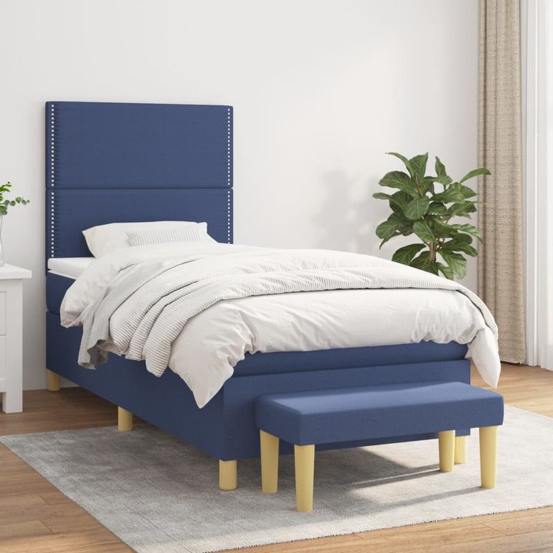 Casa si Gradina - Mobilier - Paturi si accesorii - Paturi - Pat box spring cu saltea, albastru, 90x190 cm, textil - Infinity.ro