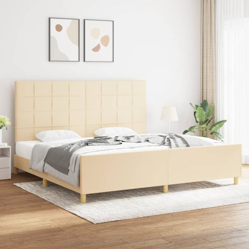 Casa si Gradina - Mobilier - Paturi si accesorii - Paturi - Cadru de pat cu tablie, crem, 200x200 cm, textil - Infinity.ro