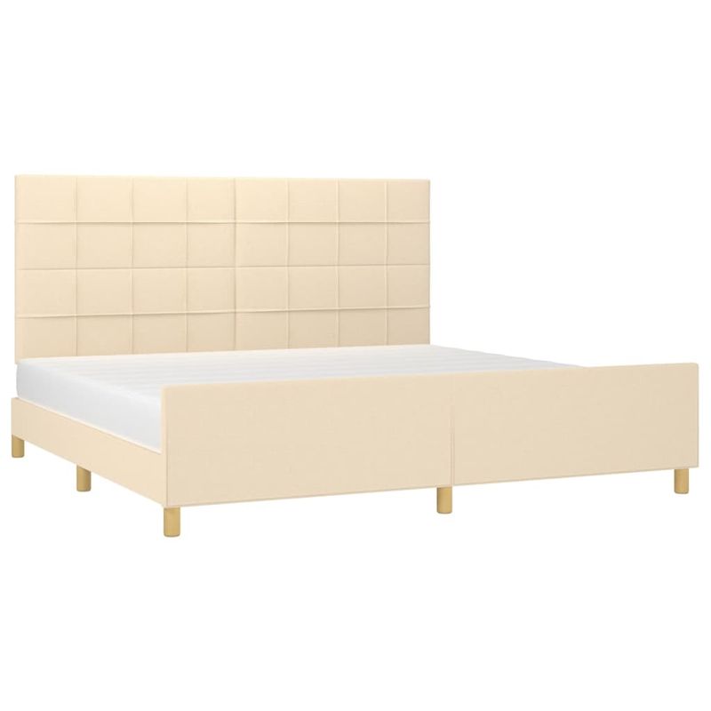 Casa si Gradina - Mobilier - Paturi si accesorii - Paturi - Cadru de pat cu tablie, crem, 200x200 cm, textil - Infinity.ro
