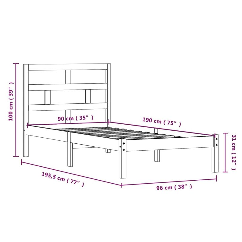 Casa si Gradina - Mobilier - Paturi si accesorii - Paturi - Cadru de pat single, alb, 90x190 cm, lemn masiv - Infinity.ro