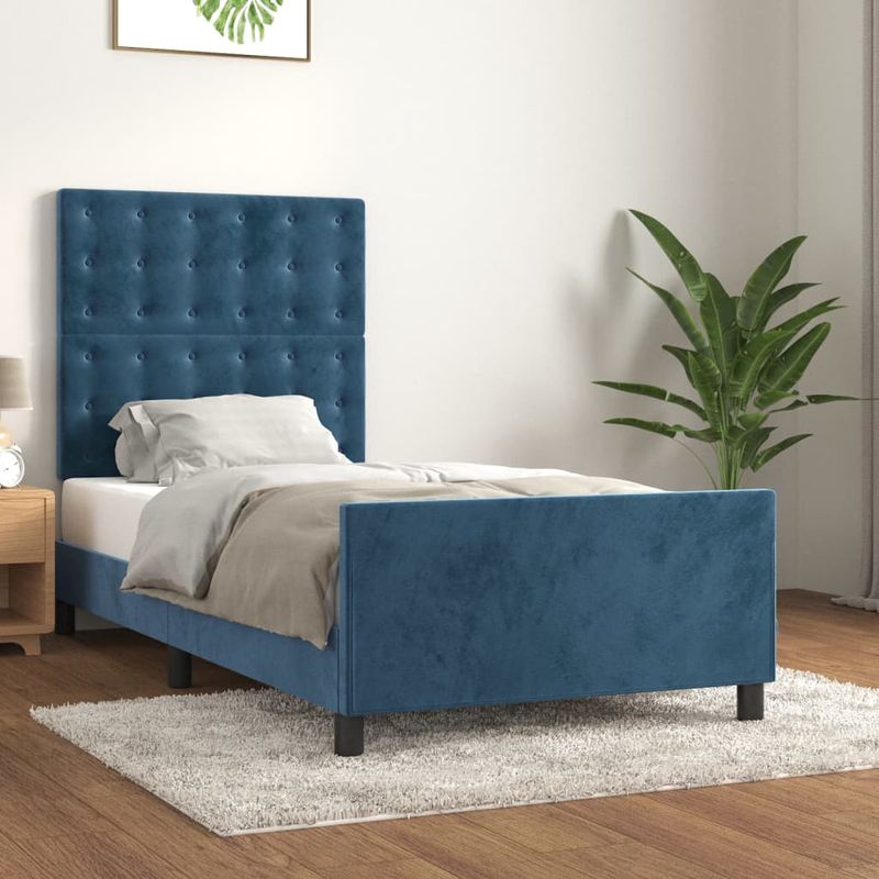 Casa si Gradina - Mobilier - Paturi si accesorii - Paturi - Cadru de pat cu tablie, albastru inchis, 80x200 cm, catifea - Infinity.ro