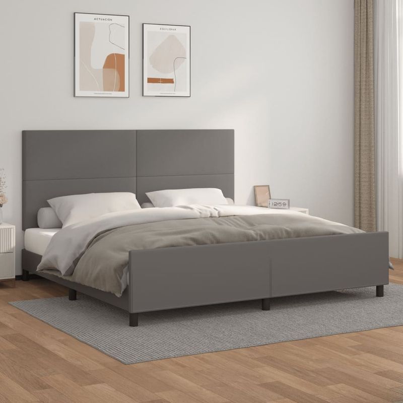 Casa si Gradina - Mobilier - Paturi si accesorii - Paturi - Cadru de pat cu tablie, gri, 200x200 cm, piele ecologica - Infinity.ro